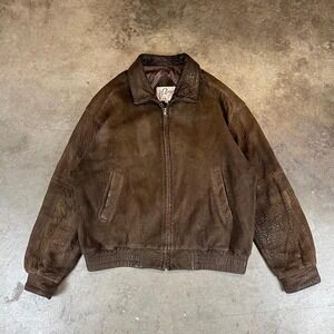 Remy Mens Vintage Brown Pebbled Leather Bomber Jacket Made in USA Size 40